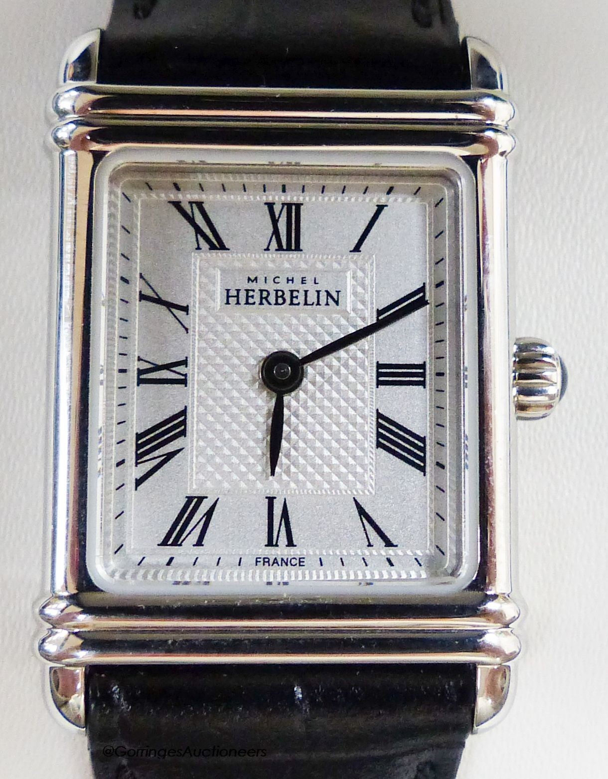 An unworn Michael Herbelin 'Art Deco' steel wrist watch, boxed with 2018 paperwork.